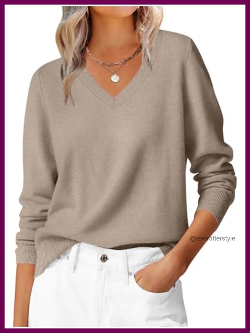 Women's Long Sleeve V Neck Lightweight Sweater Pullover Ribbed Knit Top